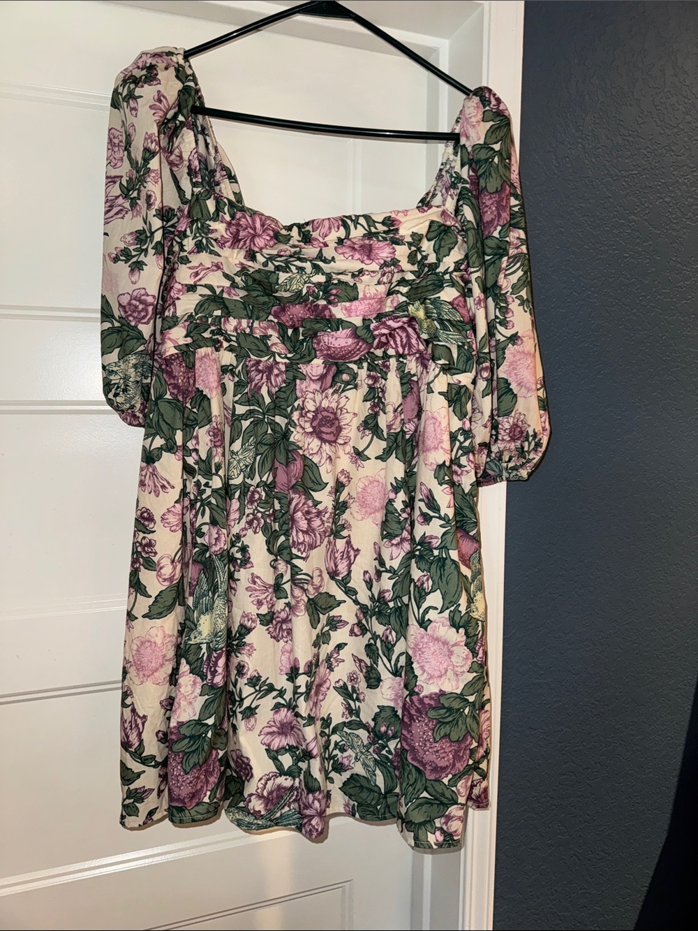 Abercrombie & Fitch Cream Mini Dress with Purple Floral/Butterfly/Bird Print